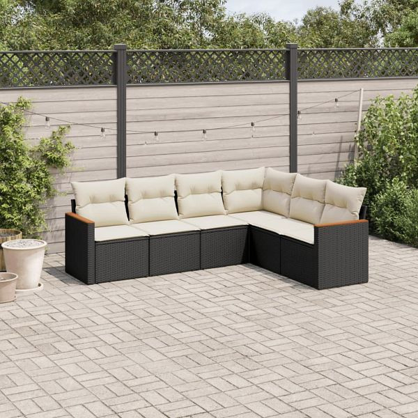 vidaXL 6-teilig Garten-Sofagarnitur mit Kissen Schwarz Poly Rattan, 3226000