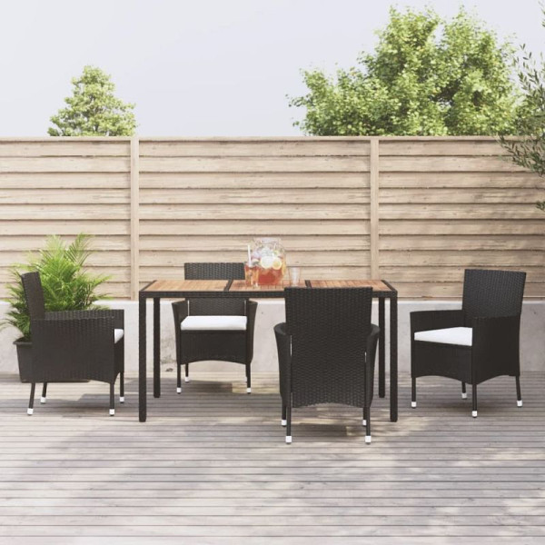 vidaXL 5-teilig Garten-Essgruppe mit Kissen Schwarz Poly Rattan, 3187390