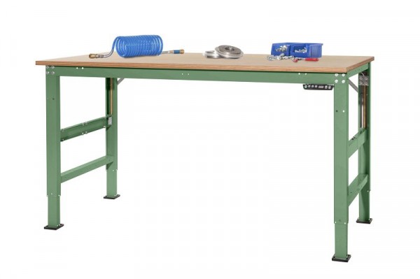 Manuflex Arbeitsgrundtisch UNIVERSAL Ergo E Memory mit Multiplexplatte, BxTxH = 1000 x 800 x 722-1002 mm, Resedagrün, AU9515.6011