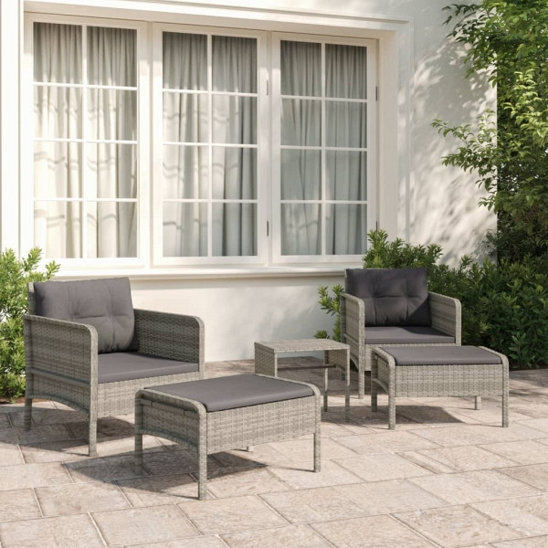 vidaXL 5-tlg. Garten-Lounge-Set mit Kissen Grau Poly Rattan, 319682