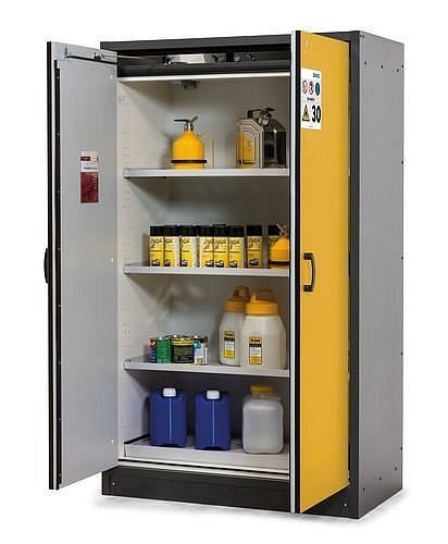 asecos Gefahrstoffschrank Basis-Line FM 30-123, 1170 mm, 3 Einlegeböden, Türen gelb, 238943