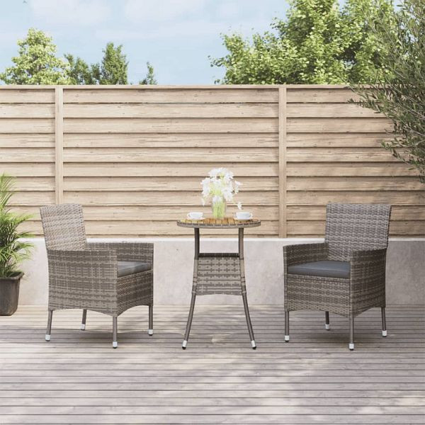 vidaXL 3-teilig Garten-Bistro-Set mit Kissen Grau Poly Rattan, 3187434