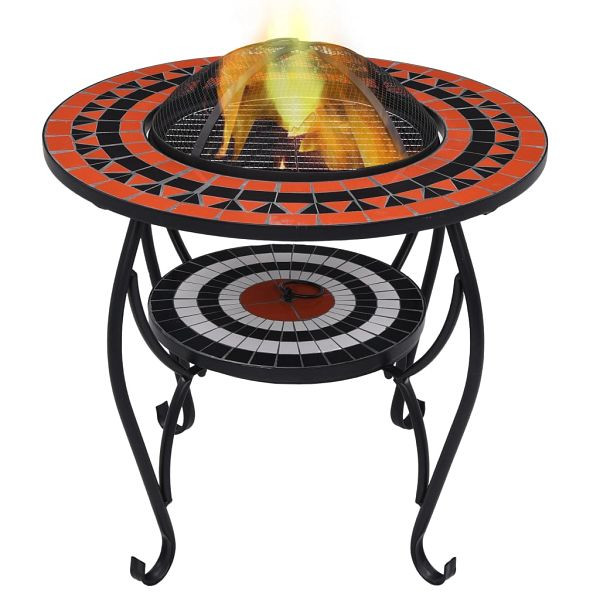 vidaXL Feuertisch Mosaik Keramik Terracotta und Weiß 68 cm, 46726