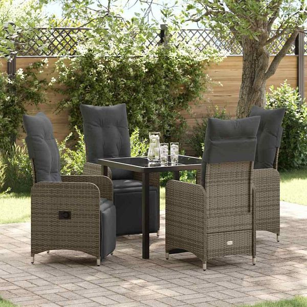 vidaXL Garten Essgruppe mit Kissen 5-teilig Grau Poly-Rattan, 3379675