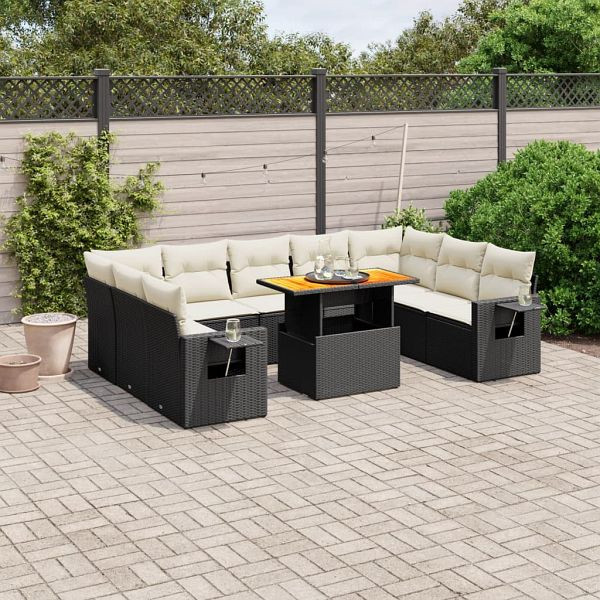 vidaXL 10-teilig Garten-Sofagarnitur mit Kissen Schwarz Poly Rattan, 3271896