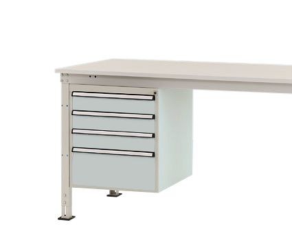 Manuflex Gehäuse-Unterbau Stationär, Nutzhöhe 500 mm mit 4 Schubfächer, für Tischtiefe 800 mm, Lichtgrau, ZB4812.7035
