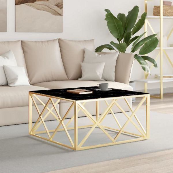 vidaXL Couchtisch Golden 80x80x40 cm Edelstahl und Glas, 349972