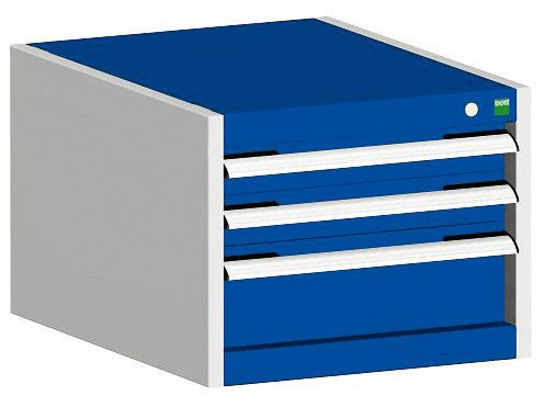 bott cubio Schubladenschrank bestückt mit 3 Schubladen BxTxH: 525 x 525 x 400 mm, RAL 7035/5010, 40010106.11V