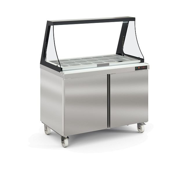 Vaiotec TOPLINE Zubereitungstisch 800 / 2-fach mit Türen, Glasklappdeckel, auf Rollen, GN 1/6, Breite: 1228 mm, 11652