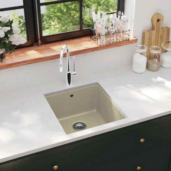 vidaXL Granitspüle Einzelbecken Beige, 144868, 8719883567792