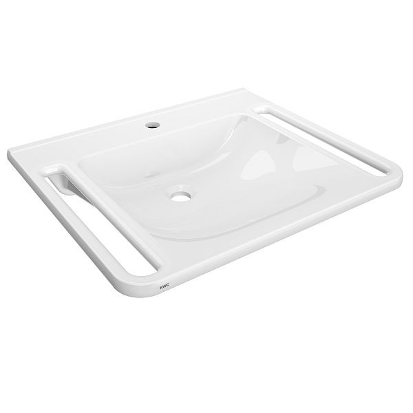 KWC Einzelwaschtisch, MEDCARE, MIRANIT, 650x150x550 mm, weiß, Hahnloch, Griff, barrierefrei, 2030072427