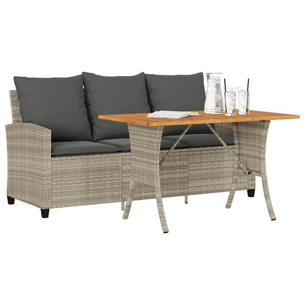 vidaXL Gartensofa 3-Sitzer mit Kissen & Tisch Hellgrau Poly Rattan, 4103859