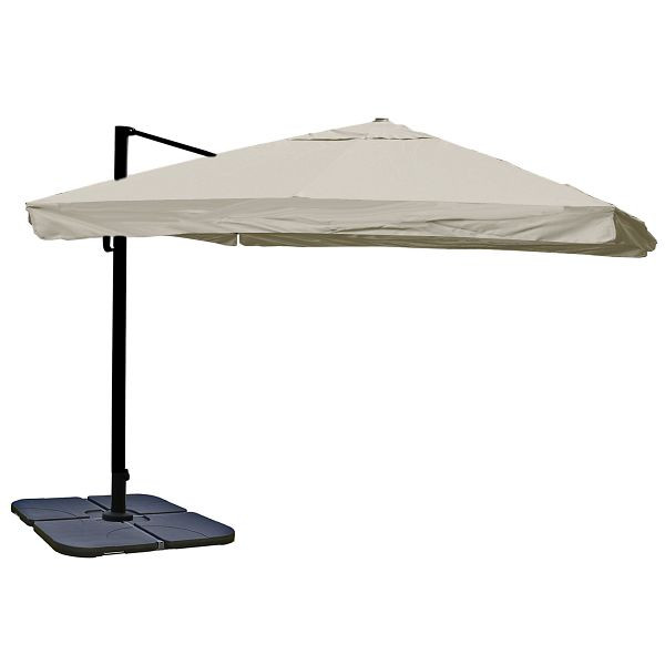 Mendler Gastronomie-Ampelschirm HWC-A96, 3,5x3,5m (Ø4,95m) Polyester Alu/Stahl 25kg, Flap, creme-grau mit Ständer, drehbar, 76870+70478+122472