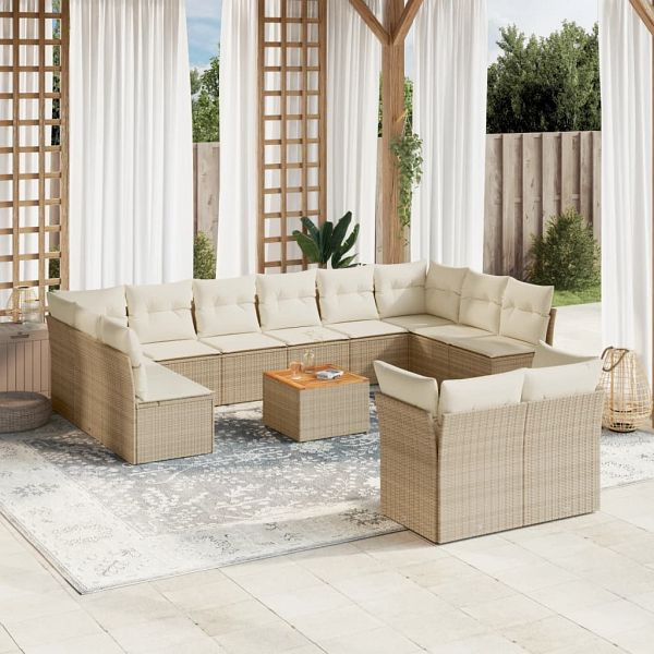 vidaXL 13-teilig Garten-Sofagarnitur mit Kissen Beige Poly Rattan, 3256247