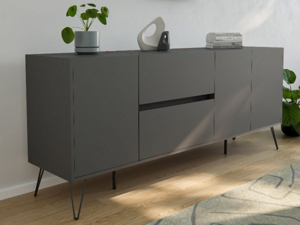 Posseik Sideboard Industrial I 180cm 2 Schubladen 3 Türen Grafit, PN2086X0000003DE