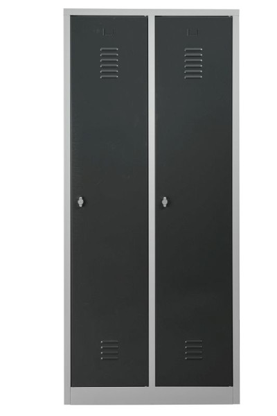 Gürkan Garderobenschrank, 50 x 80 x 180 cm, Lichtgrau, Anthrazit, Vorhangschloss, Hutboden & Kleiderhaken, WRC/2.1880, 112132