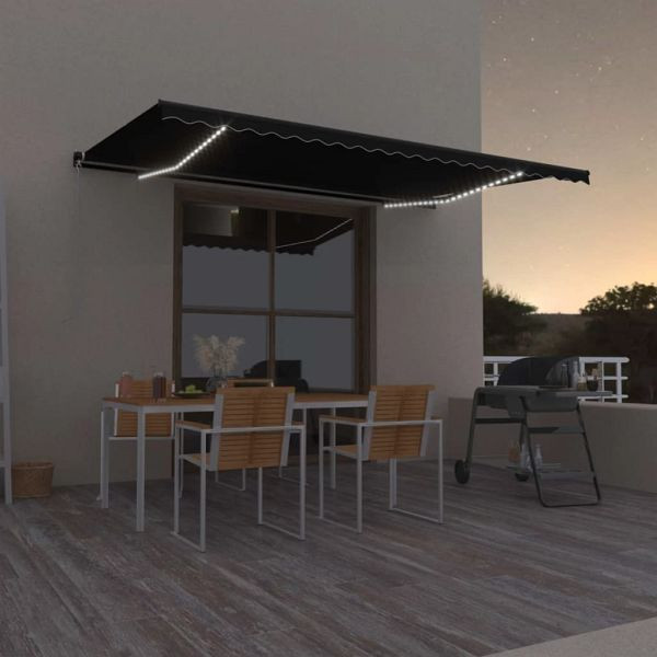vidaXL Markise Manuell Einziehbar mit LED 500x350 cm Anthrazit, 3069224