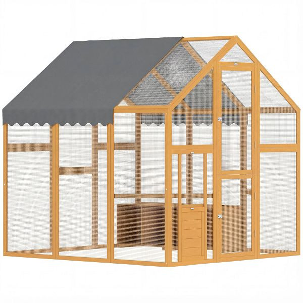 PawHut Hühnerstall 3,07 m² Freilaufgehege Holz mit wasserdichtem Tuch, Sicherheitsschloss, für 6-8 Hühner 1,7 x 1,8 x 1,8 m, D51-460V00YL