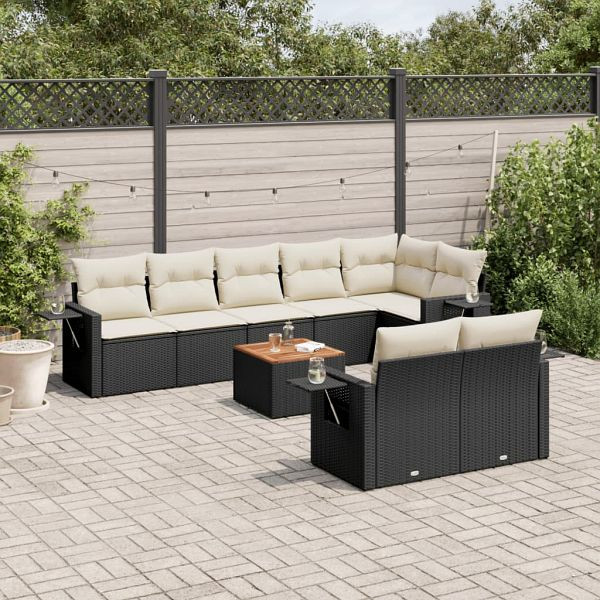 vidaXL 9-teilig Garten-Sofagarnitur mit Kissen Schwarz Poly Rattan, 3224649