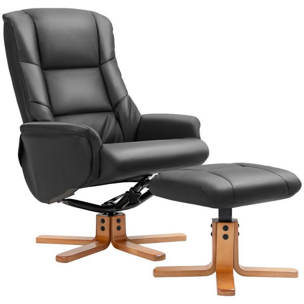 HOMCOM Relaxsessel mit Hocker, Liegefunktion, Kunstlederbezug, bis 150 kg, 71 x 84 x 102 cm, Schwarz, 839-962V00BK