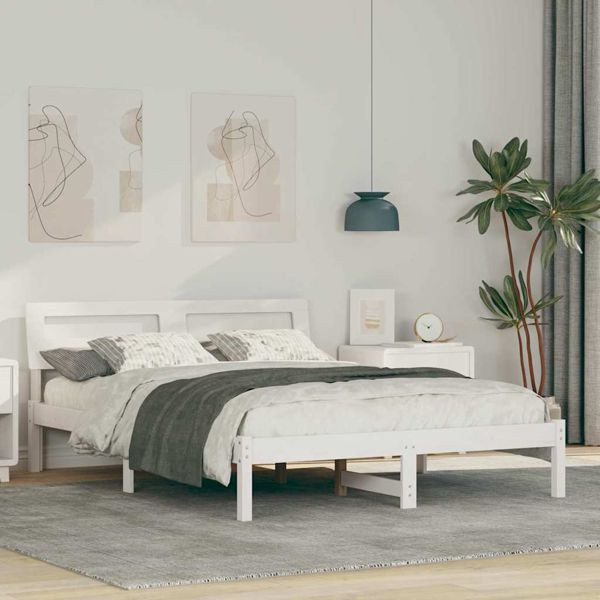 vidaXL Bettgestell mit Kopfteil Weiß 120 x 190 cm Massivholz Kiefer, 872789