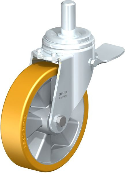 Blickle LHZ-ALTH 200K-ST Stahlblech-Lenkrolle, Schwerlast-Ausführung, mit Zapfen & Feststeller, Blickle Extrathane®, Hellbraun, 852534