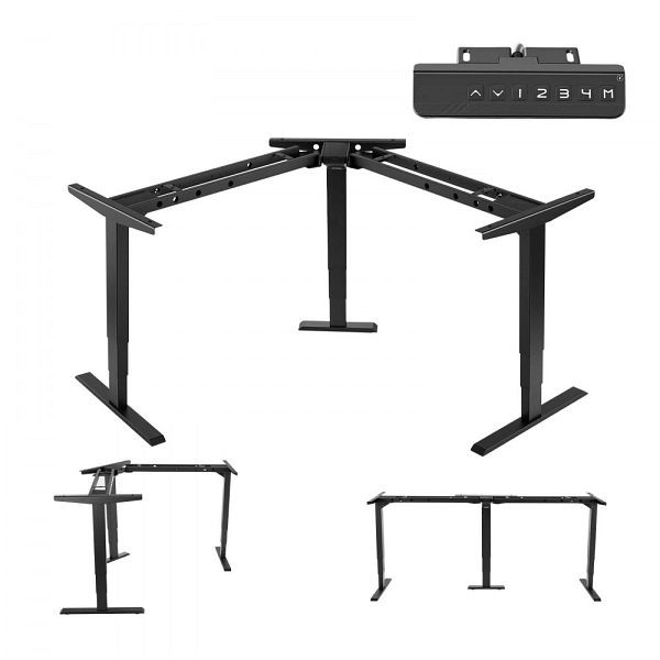VEVOR Höhenverstellbarer L-Form Schreibtischgestell, bis 125kg, 3-stufige Beine mit Motoren, Speicherfunktion, USB, Schwarz, SJZDZZJZSDJZVBHO9001V2