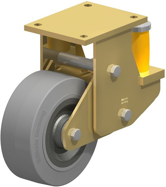 Blickle BSFE-SE 202K-SG Stahlgeschweißte Schwerlast-Bockrolle mit Polyurethanfeder, Elastik-Vollgummi, Grau, 643940