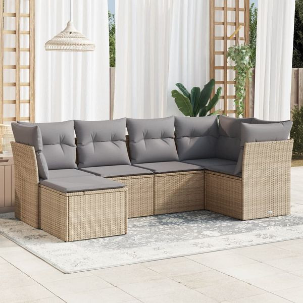 vidaXL 6-teilig Garten-Sofagarnitur mit Kissen Beige Poly Rattan, 3249788