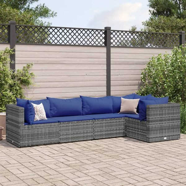 vidaXL 5-teilig Garten-Lounge-Set mit Kissen Grau Poly Rattan, 3308095