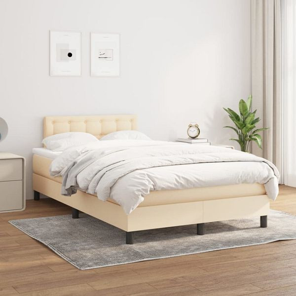 vidaXL Boxspringbett mit Matratze Creme 120x200 cm Stoff, 3140366