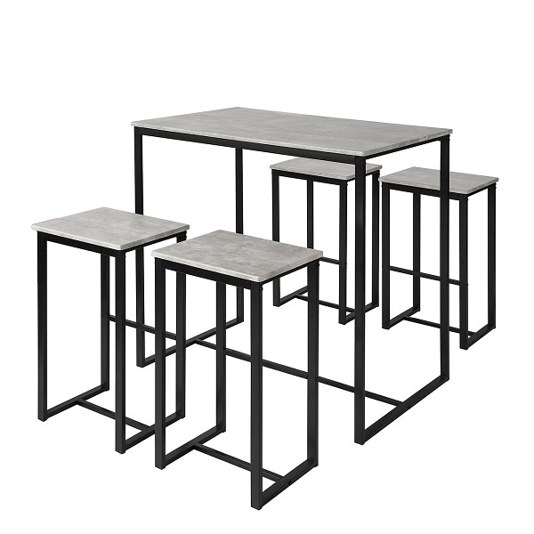 SoBuy Bartisch-Set mit 4 Hockern Grau 100x60x96 cm, Industriell, OGT15-HG