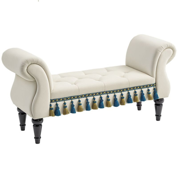 HOMCOM Polsterbank, Sitzbank, Vintage-Design, bis 150 kg, 117x40x58 cm, Beige, 831-305V00BG