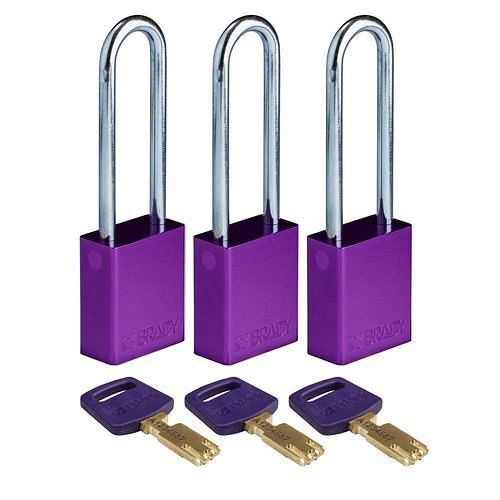 Brady Vorhängeschlösser SafeKey, eloxiertes Alu, VE: 3 Stück, lichte Bügelhöhe 76,20 mm, lila, 311822