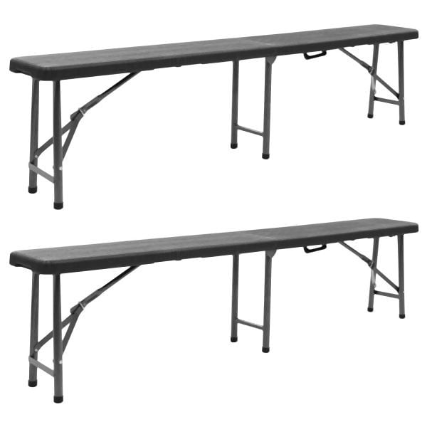 vidaXL Klappbare Gartenbänke 2 Stk. 180 cm HDPE Schwarz, 48832