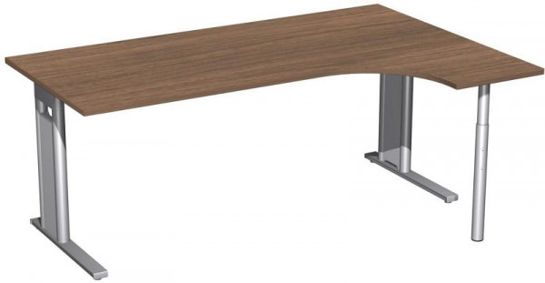 geramöbel PC-Schreibtisch rechts starr, C Fuß Blende optional, 1800x1200x720, Nussbaum/Silber, N-648323-NS