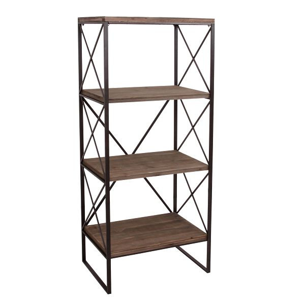 Mendler Bücherregal HWC-C10, Standregal Wohnregal, Echtholz Metall, 4 Ebenen, 142x60cm, 57592