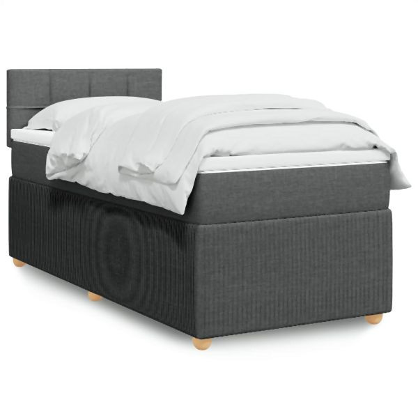 vidaXL Boxspringbett mit Matratze Dunkelgrau 90x200 cm Stoff, 3289640