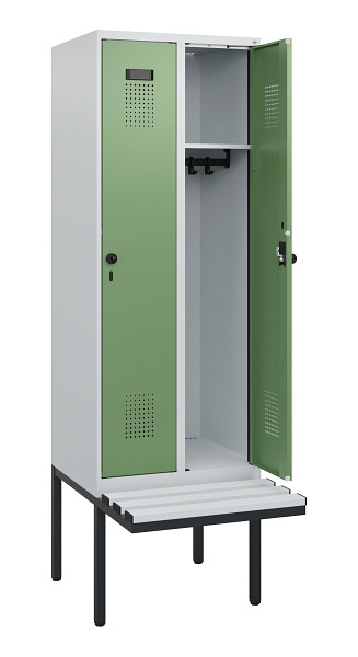C+P Spind Evolo PLUS, 2 Abteile, 1950x600x815mm, 7035/6011, Drehriegel, Sitzfläche Kunststoff, 0490405-20 S10064