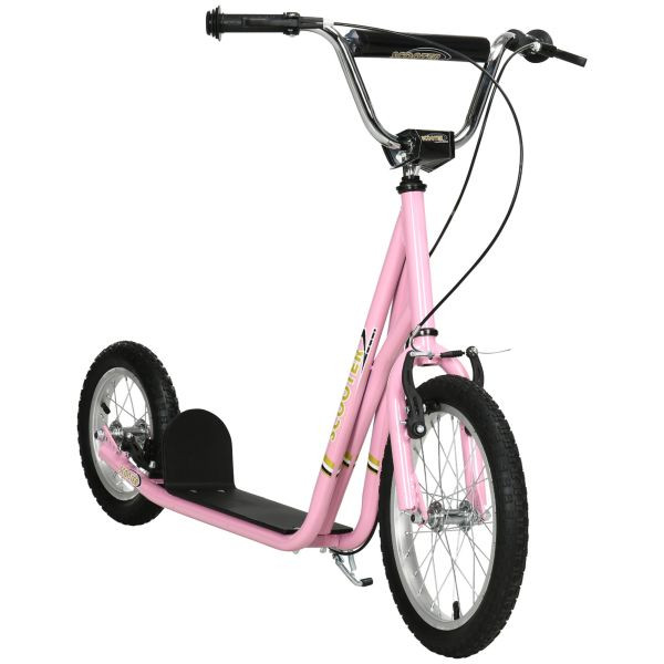 HOMCOM Kinderroller mit Bremsen 16/12 Zoll Scooter Tretroller Cityroller Kinder Roller Kickboard für 5+ Jahre Kinder Rosa 135 x 58 x 92-100 cm, 371-028PK