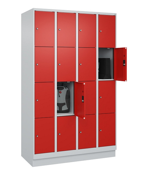 C+P Schließfachschrank Evolo PLUS, mit Sockel, 16 Fächer, 1950x1200x500mm, 7035/3020 Verkehrsrot, 049020-404 S10005