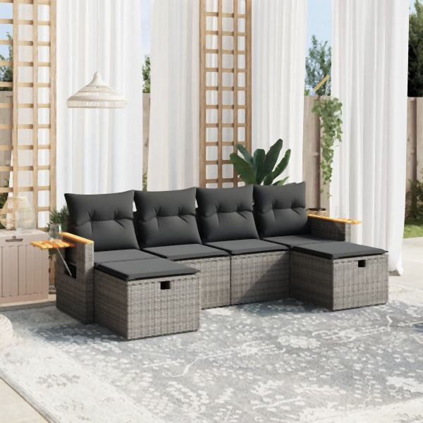 vidaXL 6-tlg. Garten-Sofagarnitur mit Kissen Grau Poly Rattan, 3265561