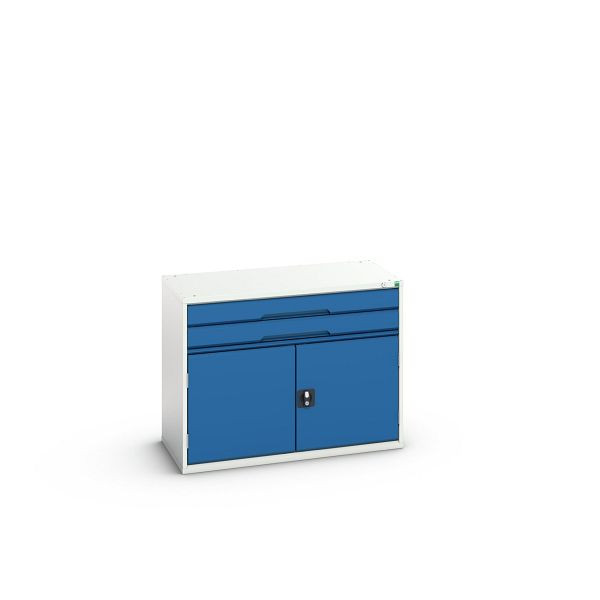 bott verso Schubladenschrank mit Flügeltür, mit 2 Schubladen und Fachboden, BxTxH: 1050 x 550 x 800 mm, Lichtgrau / Enzianblau, 16925216.11
