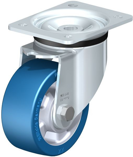 Blickle LK-ALBS 127K Stahlblech-Lenkrolle, schwere Ausführung, mit Anschraubplatte, Blickle Besthane® Soft, Blau, 754761