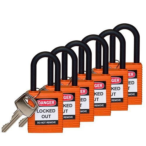 Brady Vorhängeschlösser aus Nylon, mit Plastikbügel, VE: 6 Stück, orange, 309048