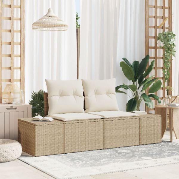 vidaXL 2-Sitzer Garten-Sofa mit Kissen Beiges Polyrattan, 42006796