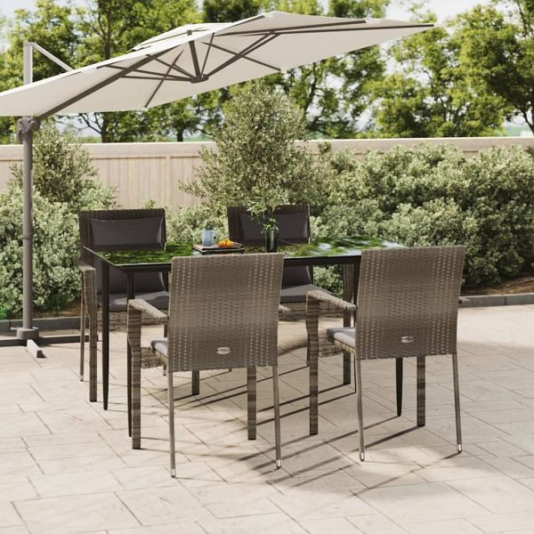 vidaXL 5-teilig Garten-Essgruppe mit Kissen Schwarz und Grau Poly Rattan, 3185103