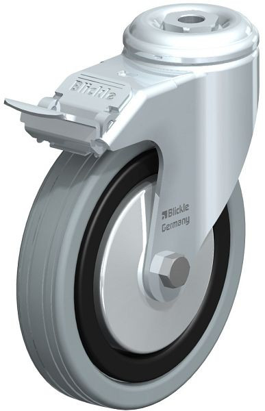 Blickle LKRA-VPA 125K-11-FI-FA Apparate-Lenkrolle mit Rückenloch & Feststeller, Vollgummi, Grau, 610774