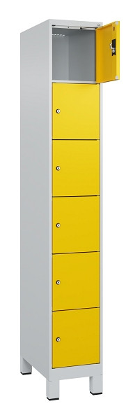 C+P Schließfachschrank Evolo PLUS, mit Füßen, 6 Fächer, 1950x300x500mm, 7035/10, Frontfarbe RAL 1023 Verkehrsgelb, 049010-106 S10001