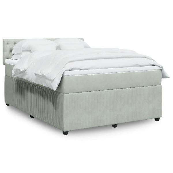 vidaXL Boxspringbett mit Matratze Hellgrau 160x200 cm Samt, 3290088